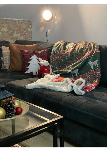 Yılbaşı Temalı Yeşil Sherpa Battaniye 150x180 cm Sıcak ve Yumuşak Konfor fiyatları