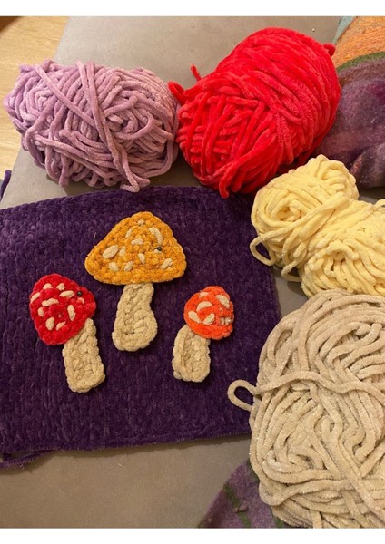 El Örgüsü Kadife Patchwork Tasarım Koltuk Şalı