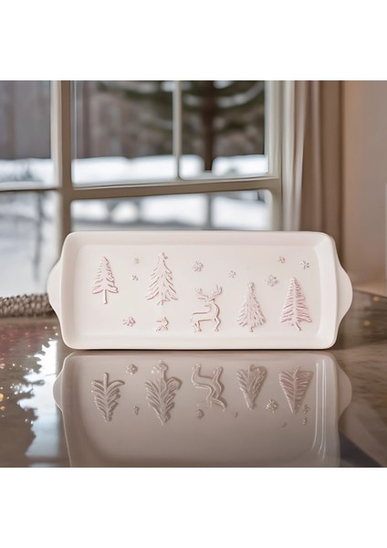 New Year Yılbaşı Snowy Kayık Tabak 30 cm Beyaz