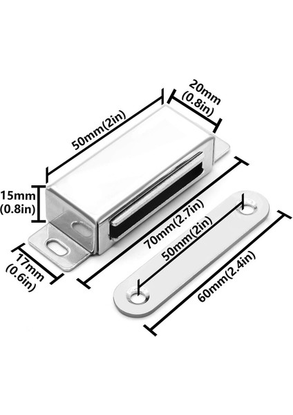 Mıknatıslı Metal Mobilya Kapak Kilidi 50X21X14MM