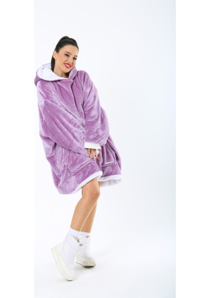 Mor oversized kapşonlu sweatshirt, rahat ve şık tasarım, yumuşak dokunuşlu lila renk fiyatları