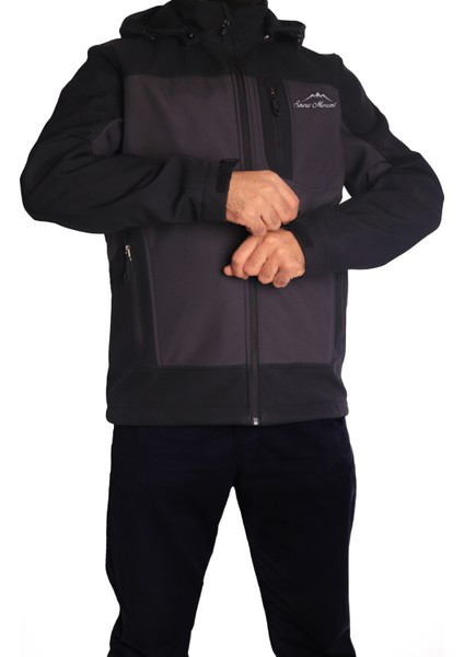 Siyah Antrasit Trail Softshell Su İtici Rüzgar Geçirmez Mont