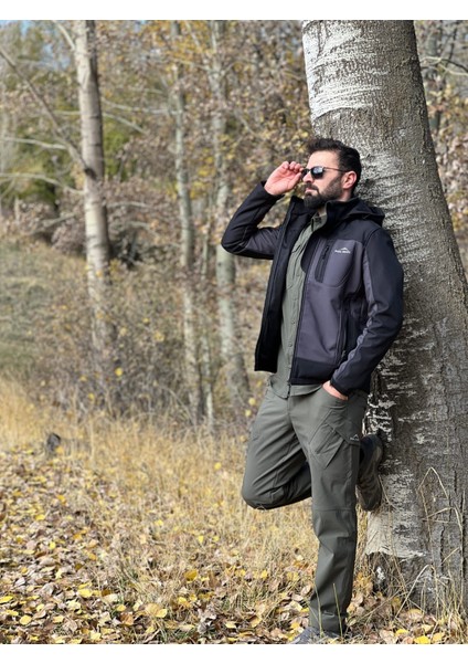Siyah Antrasit Trail Softshell Su İtici Rüzgar Geçirmez Mont modelleri