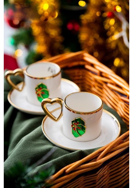 Noel Yeşil Paket 2 Kişilik Türk Kahvesi Fincanı