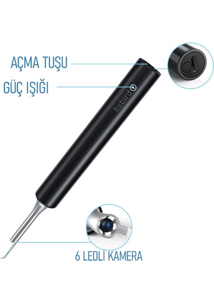 T5 5 Mp Kamera 3.5mm Lens Şarjlı Wifi Görüntülü Kulak Temizleyici Beyaz Renk Endoskopik Kulak Temizleyici