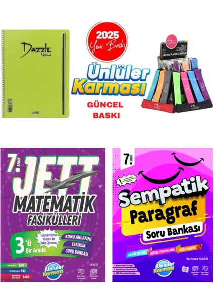 7. Sınıf Jett Matematik Fasikülleri Sempatik Paragraf Soru Bankası+Telli Defter Polo Kalemlik