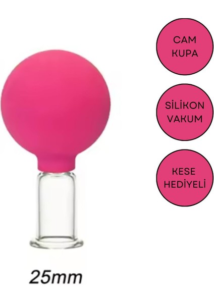 Silikon Vakumlu Yüz ve Boyun Için Cam Masaj Kupası No:2 Gül Pembe Renk