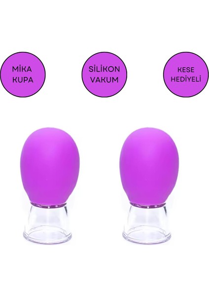 Mini Silikon Vakumlu Mika Yüz Masaj Kupası 2'li Set Mor Renk