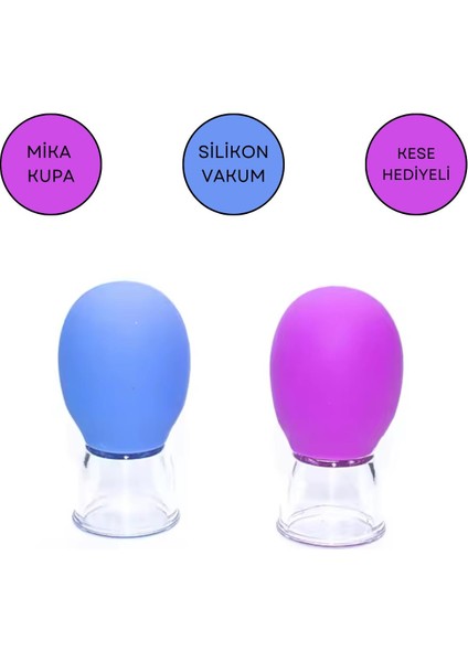 Mini Silikon Vakumlu Mika Yüz Masaj Kupası 2'li Set Mavi-Mor Renk