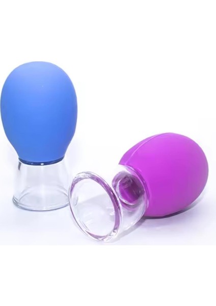 Mini Silikon Vakumlu Mika Yüz Masaj Kupası 2'li Set Mavi-Mor Renk fırsatları