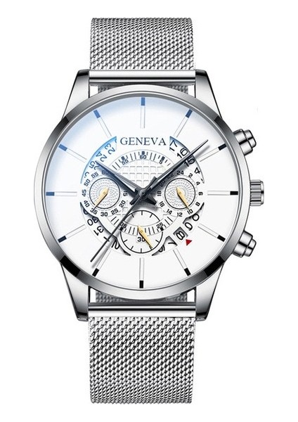 01 Moda 2024 Iş Takvimi Cenevre Bilek Saatler Metal Örgü Kemer Relogio Masculino Erkek Kuvars Izle Erkekler Için (Yurt Dışından)