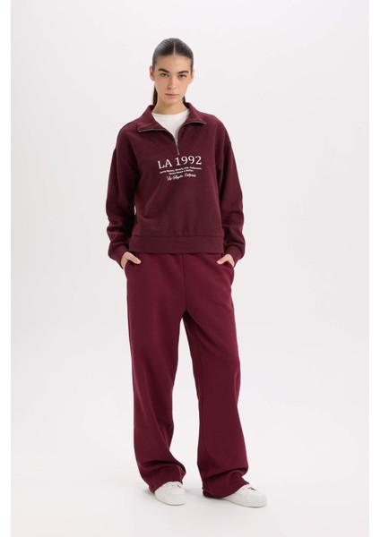Straight Fit Beli Lastikli Cepli Yüksek Bel Kalın Basic Düz Eşofman Altı B8571AX24WN