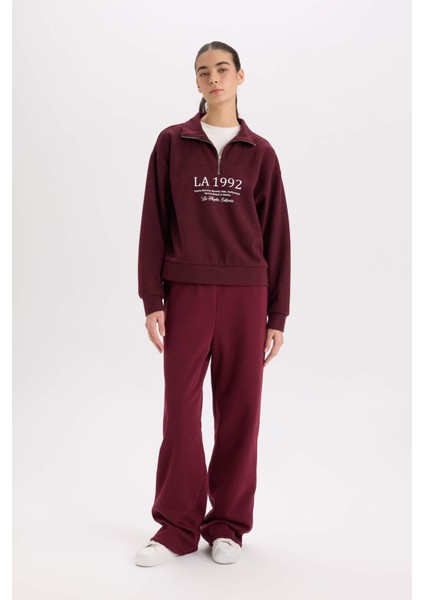 Straight Fit Beli Lastikli Cepli Yüksek Bel Kalın Basic Düz Eşofman Altı B8571AX24WN