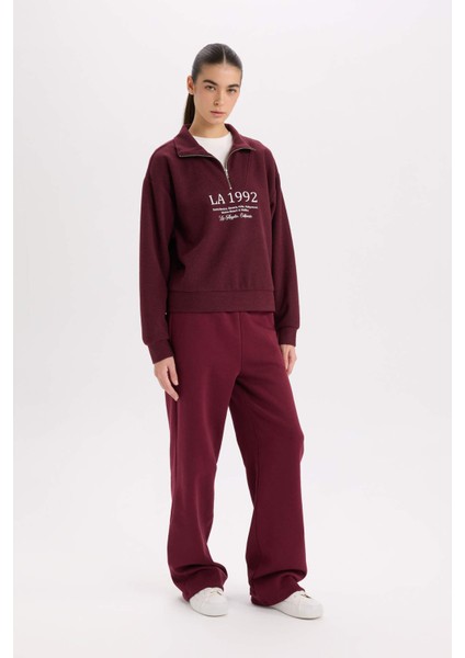 Straight Fit Beli Lastikli Cepli Yüksek Bel Kalın Basic Düz Eşofman Altı B8571AX24WN