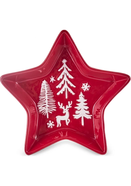 New Year Yılbaşı Snowy Star Çerezlik 18 cm Kırmızı