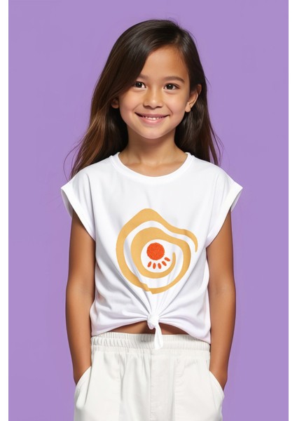 Minojoy Ekru Baskılı Pamuklu Kız Çocuk Tshirt