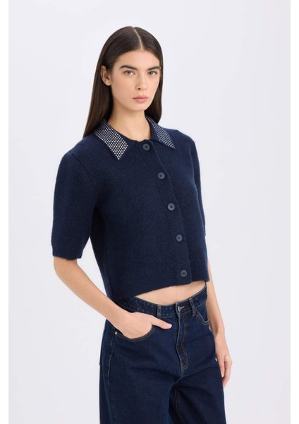 Regular Fit Polo Yaka Basic Düz Düğmeli Triko Hırka E2288AX24WN fırsatları