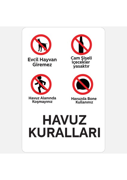Havuz Kuralları Levhası - 25X35CM - 1mm Beyaz Foreks