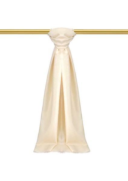 Krem Monogram Desen Jakarlı Ipek Şal