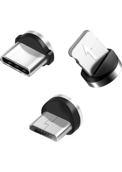 3in1 Yuvarlak Manyetik Mıknatıslı Şarj Kablosu Ucu Lightning Type-C Micro USB-AL4637