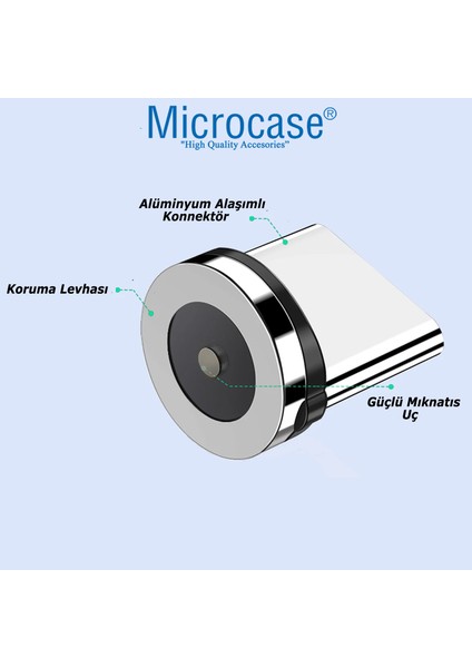 3in1 Yuvarlak Manyetik Mıknatıslı Şarj Kablosu Ucu Lightning Type-C Micro USB-AL4637