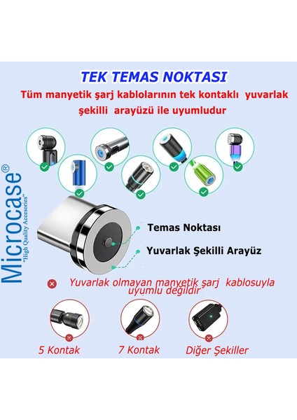 3in1 Yuvarlak Manyetik Mıknatıslı Şarj Kablosu Ucu Lightning Type-C Micro USB-AL4637