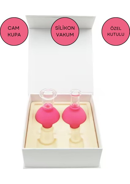 Silikon Vakumlu Cam Yüz Masaj Kupası 2'Li Set Gül Pembe Renk