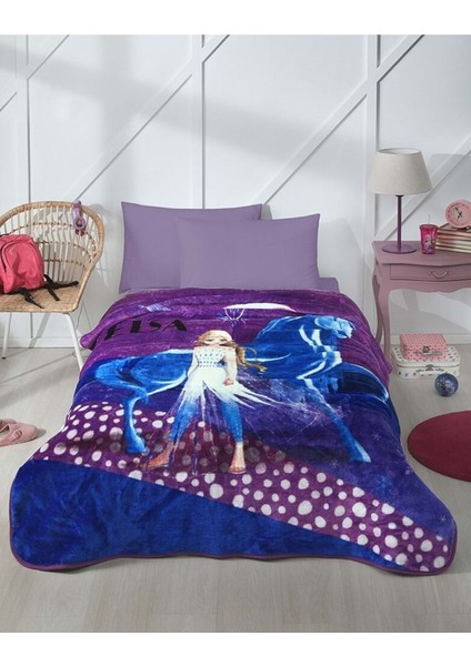 Lisanslı Tek Kişilik Çocuk Battaniye (155X215)-ELSA Frozen Snow Queen
