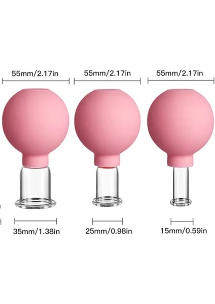 Silikon Vakumlu Cam Yüz Masaj Kupası 3'Lü Set Pembe Renk fiyatları