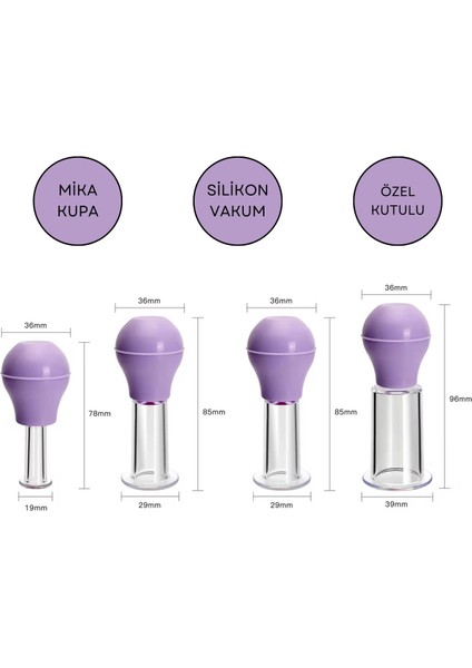 Silikon Vakumlu Abs Plastik Yüz Masaj Kupası 4'Lü Set Mor Renk