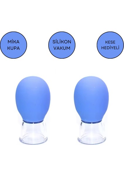 Mini Silikon Vakumlu Mika Yüz Masaj Kupası 2'Li Set Mavi Renk