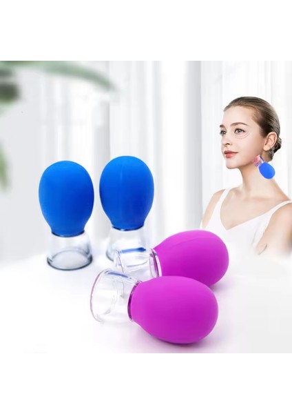 Mini Silikon Vakumlu Mika Yüz Masaj Kupası 4'Lü Set Mavi-Mor Renk fırsatları