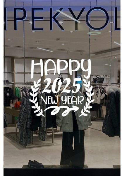 Taç Happy New Year 2025 Yazısı Yılbaşı Süslemeleri Yeni Yıl Vitrin Cam Sticker