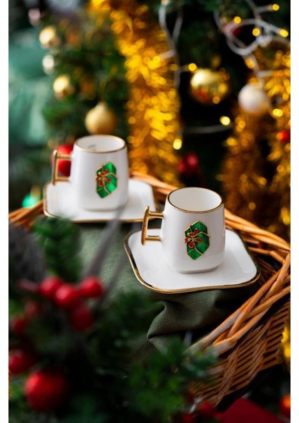 Noel Yeşil Paket 2 Kişilik Türk Kahvesi Fincanı