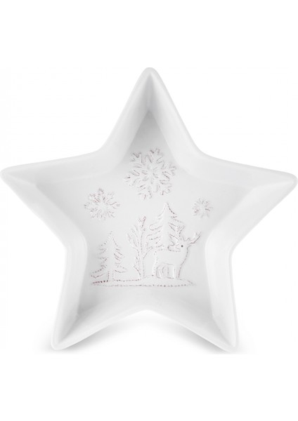 New Year Yılbaşı Snowy Star Çerezlik 24 cm Beyaz