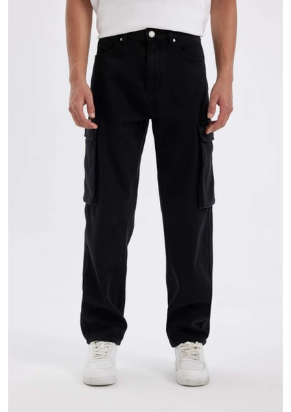Kışlık Relax Fit Rahat Kesim Geniş Paça Siyah Jean Pantolon C9500AX24WN