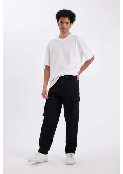 Kışlık Relax Fit Rahat Kesim Geniş Paça Siyah Jean Pantolon C9500AX24WN