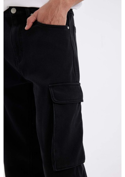 Kışlık Relax Fit Rahat Kesim Geniş Paça Siyah Jean Pantolon C9500AX24WN