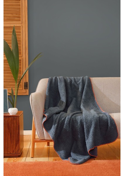 İndigo renkli, 115x160 cm, yumuşak ve şık polyester battaniye