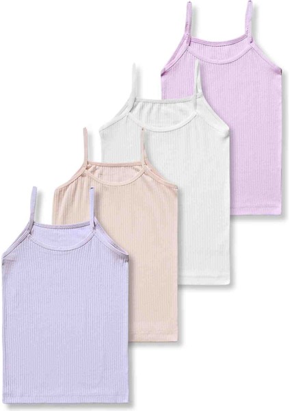 %95 Pamuklu Kız Çocuk Fitilli Atlet Fanila Iç Çamaşır 4lü Set