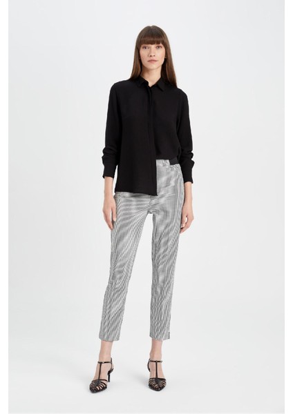Regular Fit Basic Düz Uzun Kollu Siyah Gömlek Z6472AZ24AU