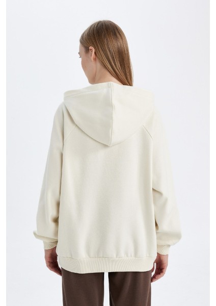 Oversize Geniş Kalıp Kapüşonlu Kanguru Cepli Kalın Basic Düz Sweatshirt C7805AX24WN