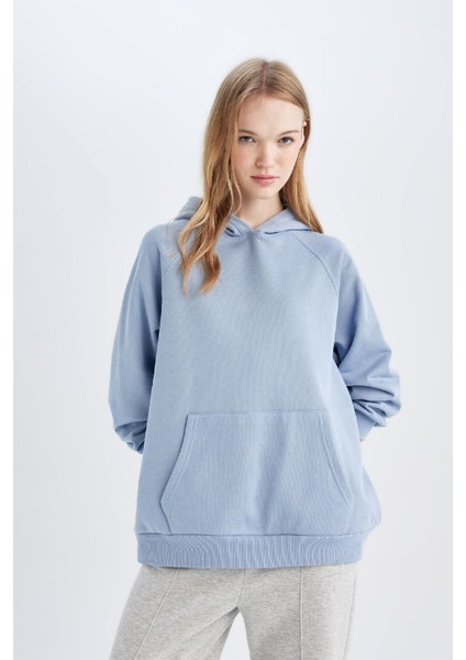 Oversize Geniş Kalıp Kapüşonlu Kanguru Cepli Kalın Basic Düz Sweatshirt C7805AX24WN