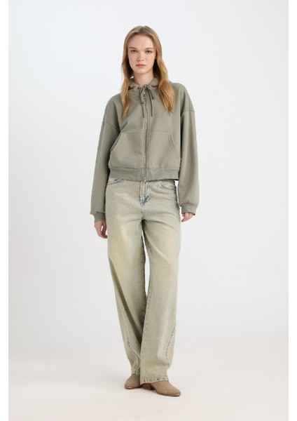 Coool Standart Fit Kapüşonlu Basic Düz Kanguru Cepli Fermuarlı Sweatshirt Z7069AZ24WN