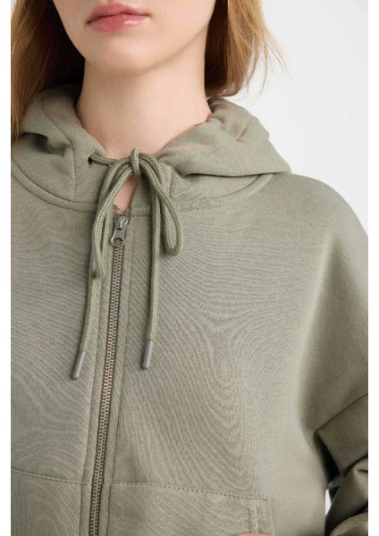 Coool Standart Fit Kapüşonlu Basic Düz Kanguru Cepli Fermuarlı Sweatshirt Z7069AZ24WN