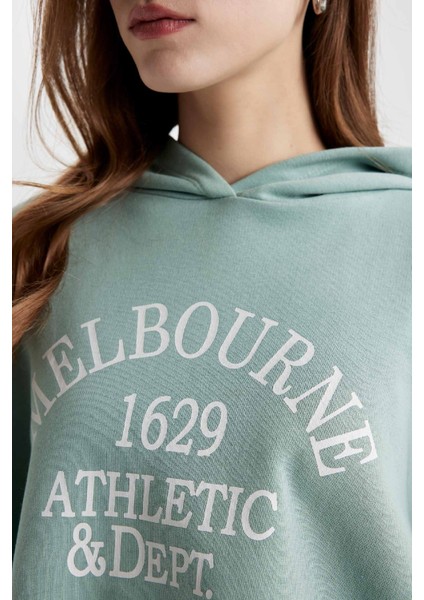 Relax Fit Kapüşonlu Baskılı Etek Ucu Lastikli Kalın Sweatshirt C4073AX23CW