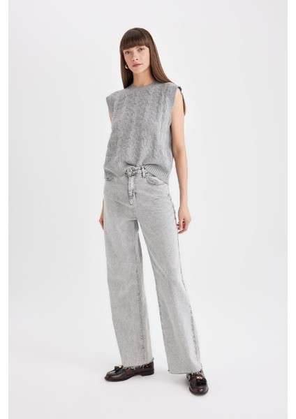 Regular Fit Bisiklet Yaka Basic Düz Saç Örgü Desenli Triko Süveter C9041AX24WN fiyatları