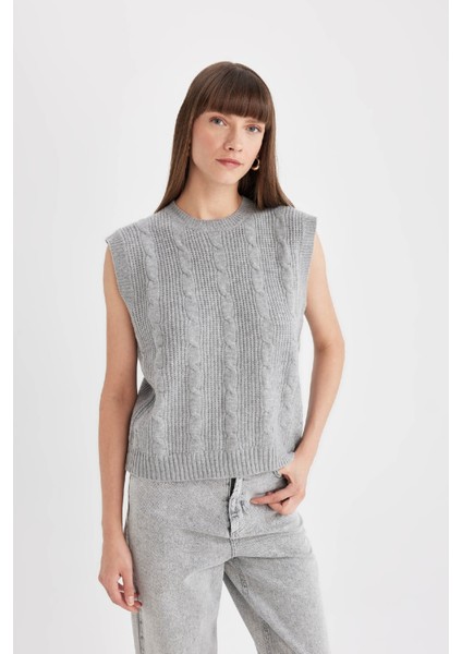 Regular Fit Bisiklet Yaka Basic Düz Saç Örgü Desenli Triko Süveter C9041AX24WN modelleri