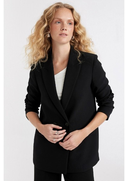 Oversize Geniş Kalıp Ceket Yaka Düğmeli Basic Düz Blazer Ceket C2457AX24AU