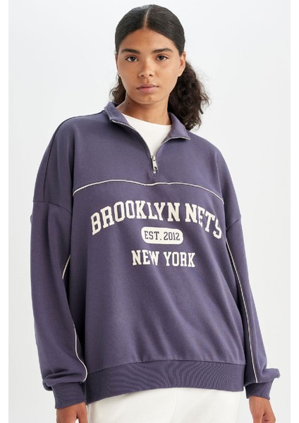 Fit NBA Brooklyn Nets Oversize Geniş Kalıp Yarım Fermuarlı Dik Yaka Sweatshirt C8246AX24AU